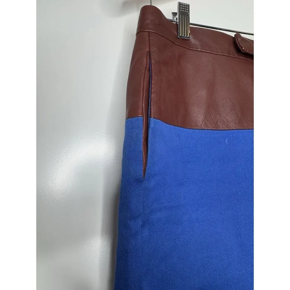 SCYE Midi Skirt 38 Blue Stretch Brown Leather Pencil Lined With Pockets Japan - Picture 3 of 13